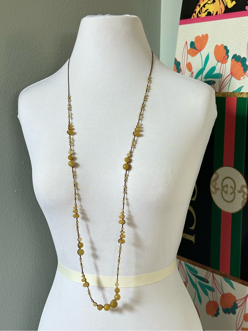 Chan Luu 925 Sterling Silver Yellow Stone Beaded Macrame 43” Long Necklace Fairy